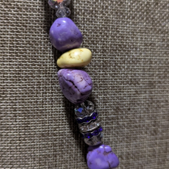 Purple and Goldtoned Chunky Beaded Necklace with Cross Pendant - Picture 2 of 7